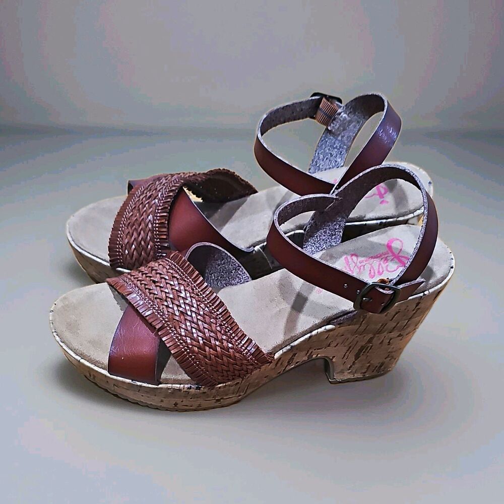 Jellypop Brown Faux Memory Foam Wedge Sandals Buckle Ankle Strap US 9M Womens